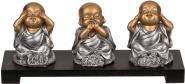Image du produit Magni Set de figurines de décoration Bouddhas sur banc en bois 3 pièces 20x9cm (20 x 9 cm)
