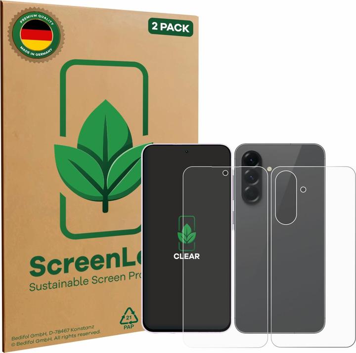 ScreenLeaf Schutzfolie nachhaltiger Displayschutz Display Schutz Folie Klar Transparent (2 Stk., Samsung Galaxy A56)