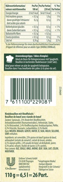 Nährwerte und Zutaten Knorr Bouillon (6500 ml)
