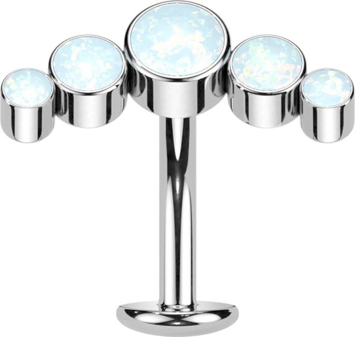 Produktbild Star Piercing Threadless Labret-Stab Banane silber fünf Opale weiss (ohne Messing, Titan)