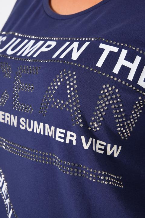 Immagine prodotto Ulla Popken T-shirt con scritta, orlo con fascia, scollo a girocollo e mezze maniche (46, 48)