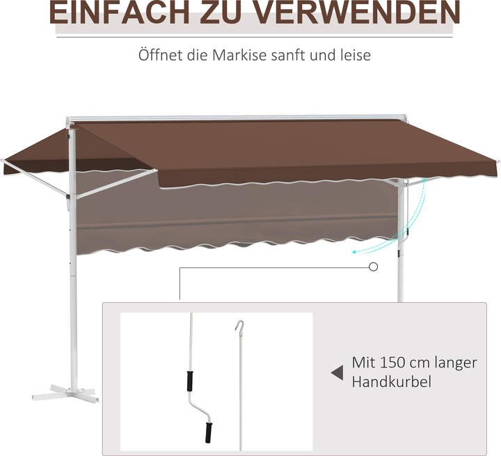 Immagine prodotto Outsunny Tenda da sole a libera installazione con braccio pieghevole a manovella (2.98 m)