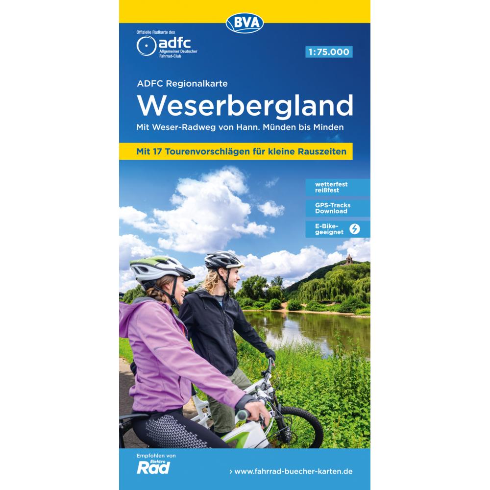 ADFC-Regionalkarte Weserbergland, 1:75.000, mit Tagestourenvorschlägen, reiss- und wetterfest, Landkarte