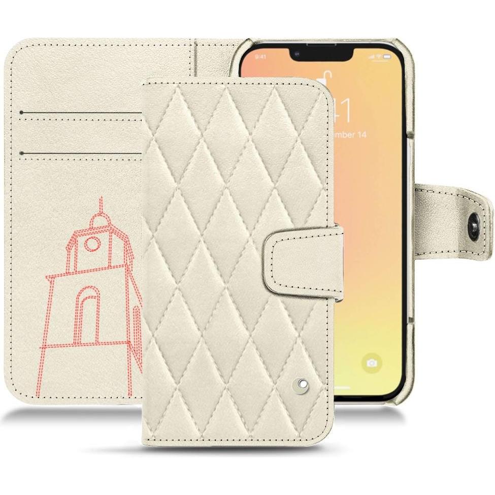 Noreve Lederschutzhülle Wallet (Apple iPhone 13 mini), Smartphone Hülle, Weiss