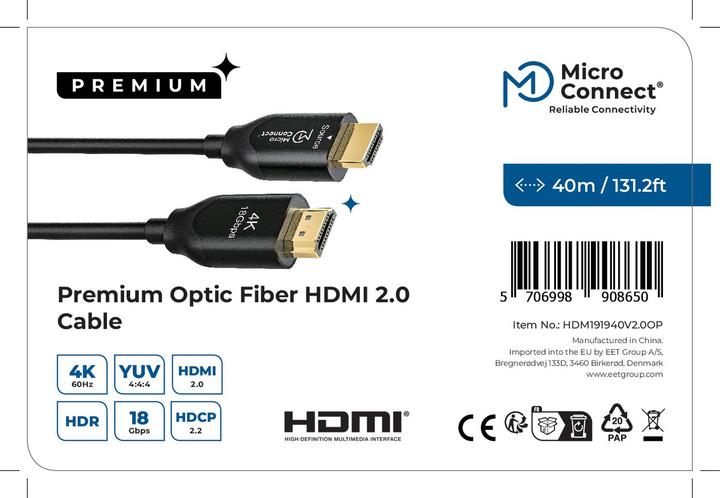 Immagine prodotto MicroConnect HDMI (Typ A) — HDMI (Typ A) (40 m)