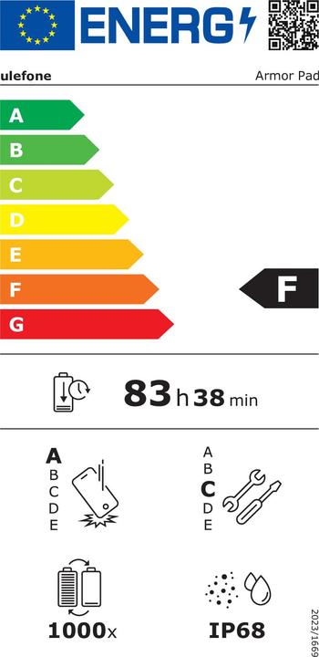Label énergétique Ulefone Armor Pad (4G, 8", 64 Go, Noir)
