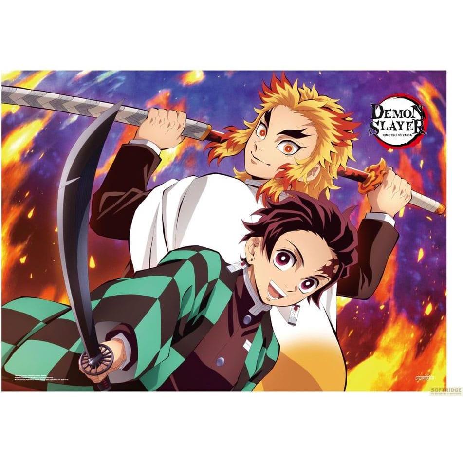 Thumbnail - POPbuddies, Bilder, Demon Slayer: Kimetsu no Yaiba Fabric Poster Tanjiro And Kyojuro Rengoku 84 x 118 cm (84 x 118 cm)
