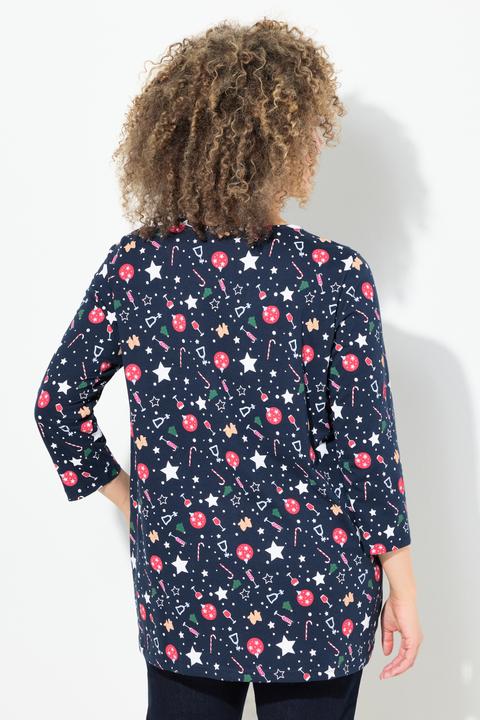 Image du produit Ulla Popken T-shirt de Noël à col en V et manches 3/4, ligne en A (46, 48)