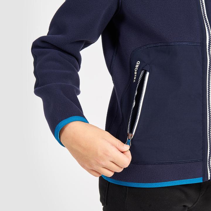 Actual product image Tribord Fleece jacket sailing kids warm reversible 500 navy blue/blue (140)