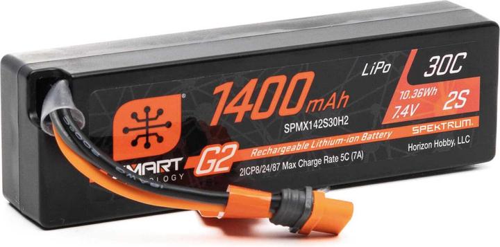7.4V 1400mAh 2S 30C Smart G2 LiPo Battery: IC2 (7.40 V, 1400 mAh)