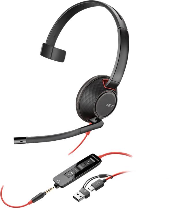 Actual product image Poly Blackwire 5210 Monaural USB-C Headset +3.5mm Plug +USB-C/A Adapter (Cable, USB-C, Microsoft teams, Skype)