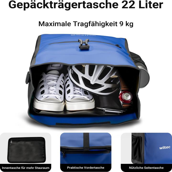 Produktbild Wiltec Gepäckträgertasche blau 22l Fahrradtasche Gepäckträger Gepäcktasche (22 l, Gepäckträgertasche)