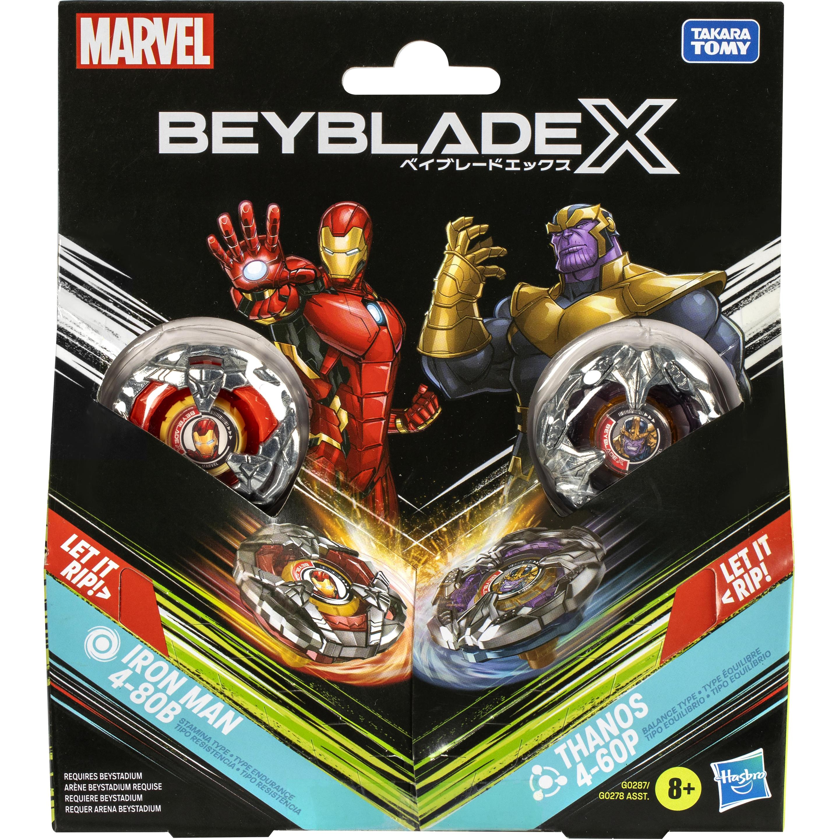 Hasbro G0287EU4 - Marvel Beyblade X, Iron Man 4-80B vs. Thanos 4-60P, Multipack, Takara Tomy (Tedesco)