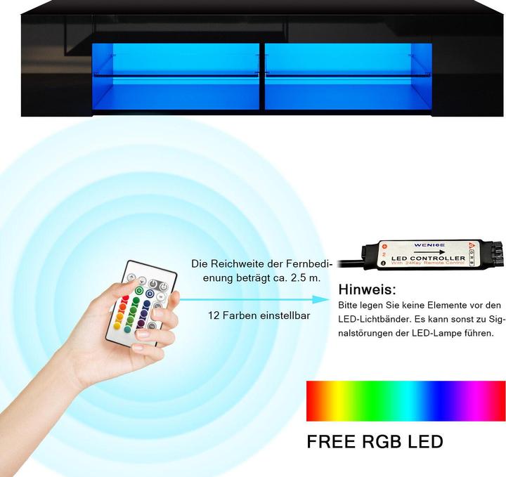 Actual product image SONNI TV lowboard TV board 135x39x30cm black with LED lighting glazed board TV media board (135 x 39 x 30 cm)