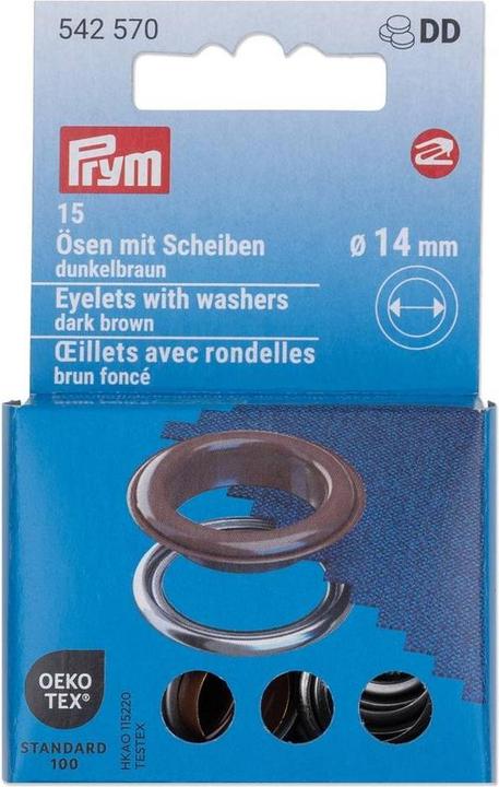 Immagine prodotto Prym Occhielli con dischi MS, colore marrone scuro-argento 14 mm, 15 pezzi.
