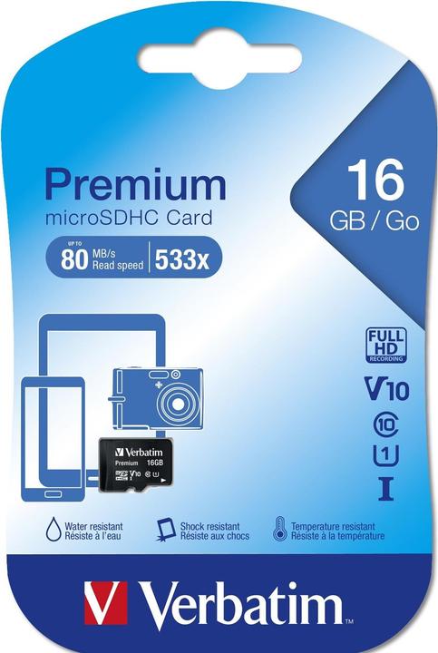 Immagine prodotto Verbatim Premium (16 GB, microSDHC, U1, UHS-I)