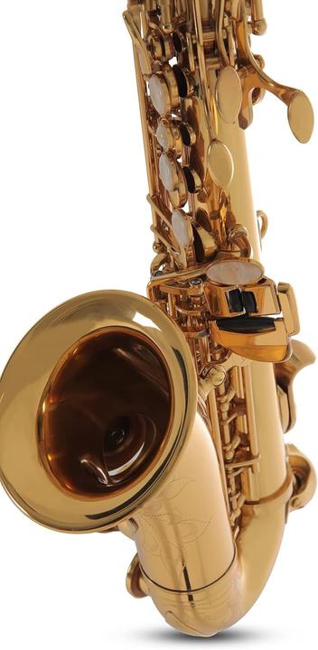 Actual product image Roy Benson Bb Soprano Saxophone with Ergonomic Bow, High F# Key, Pisoni Pads, Lightweight Case (Sax, Curved)