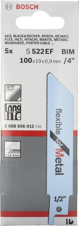 Produktbild Bosch Professional Zubehör Säbelsägeblatt S 522 EF, Flexible for Metal, 5er-Pack