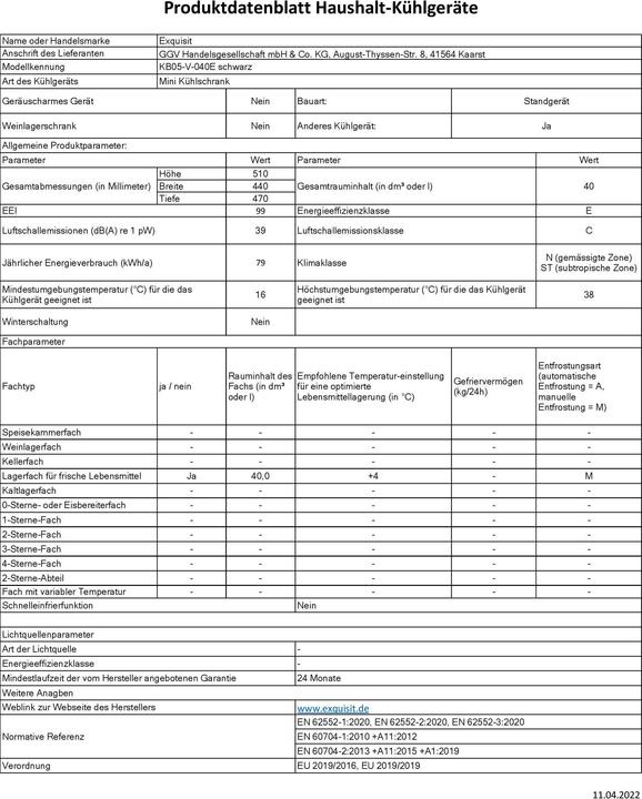 Produktbild Exquisit KB05-V-040E (40 l)
