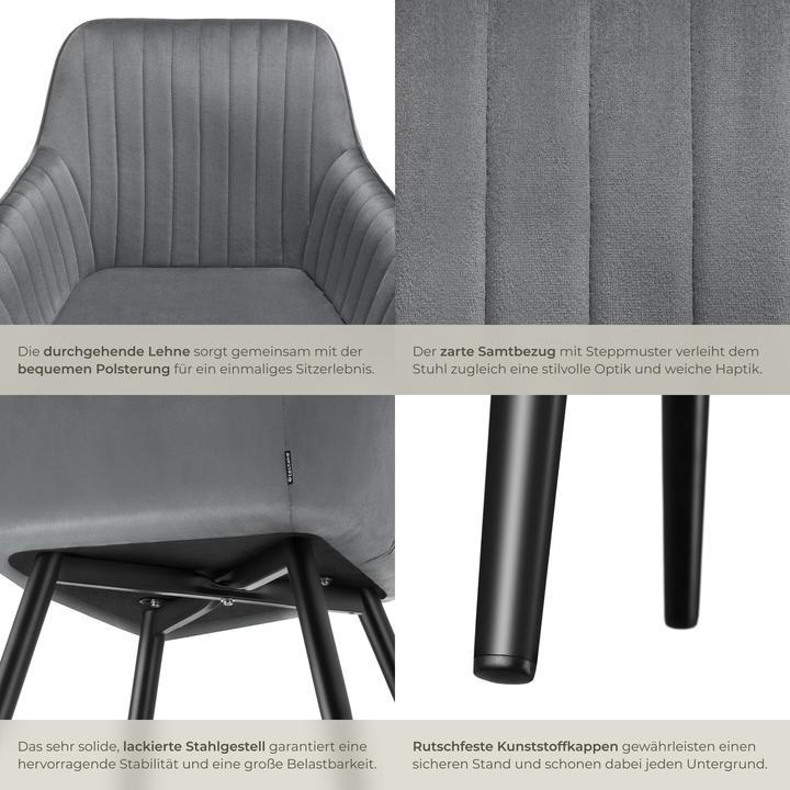 Produktbild tectake Stuhl Marilyn, Samtoptik, gesteppt