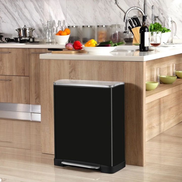 Produktbild EKO Mülltrennsystem E-Cube Recycling 28 plus 18 L schwarz mit extra breitem Pedal, gedämpftem Decke (46 l)