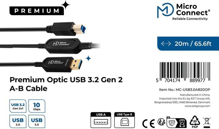 Image du produit MicroConnect Câble USB optique Premium 3.0 (20 m, USB 3.2 Gen 2, 5 W)