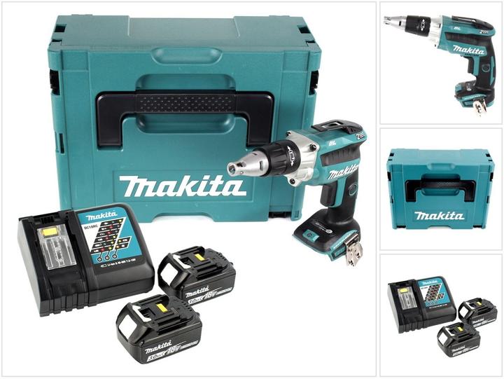 Actual product image Makita DFS 250 RFJ cordless drywall screwdriver 18 V Brushless + 2x battery 3.0 Ah + charger + Makpac (Rechargeable battery operated)
