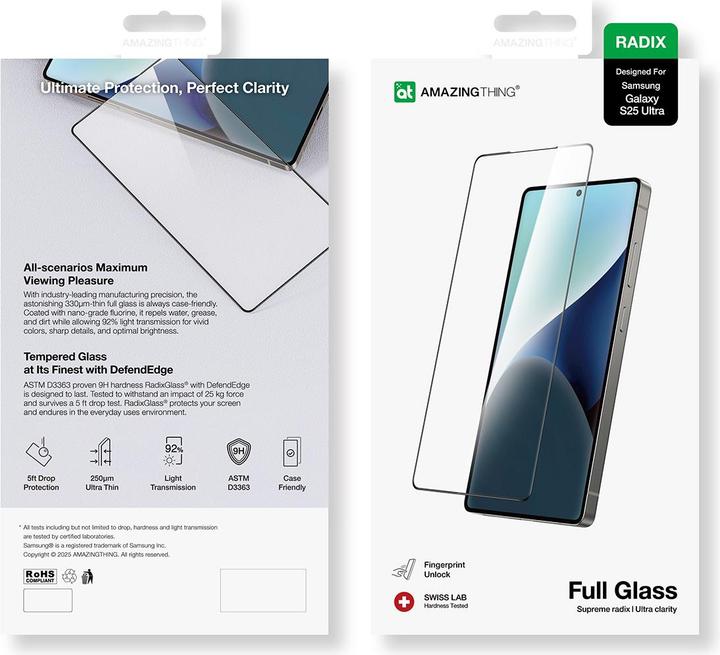 Immagine prodotto Amazingthing Radix Full Glass Panzerglas für Samsung Gakaxy S25 Ultra (1 Pezzo/i, Samsung Galaxy S25 Ultra)