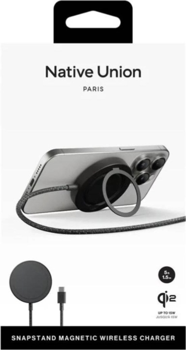 Actual product image Native Union Snapstand Qi2 Wireless Charger Black (15 W)