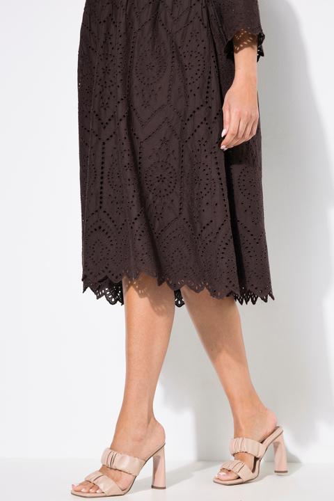 Image du produit Ulla Popken Robe midi en dentelle ajourée. Silhouette en A. Col tunisien et manches 3/4. (54)