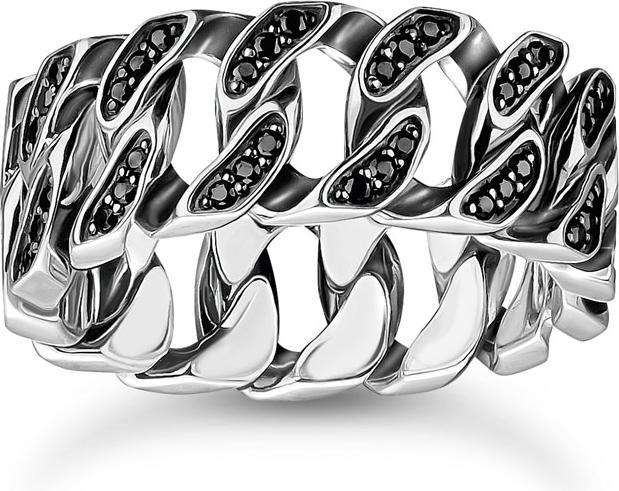 Immagine prodotto Thomas Sabo Ring Kettenglieder schwarze Steine breit Silber (62, 925 Argento)
