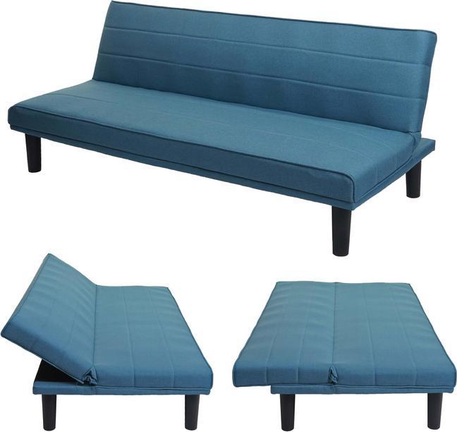 Produktbild Swisshandel24 Schlafsofa, Couch Klappsofa Gästebett Bettsofa, Schlaffunktion Stoff/Textil türkis-blau (Bettsofa)