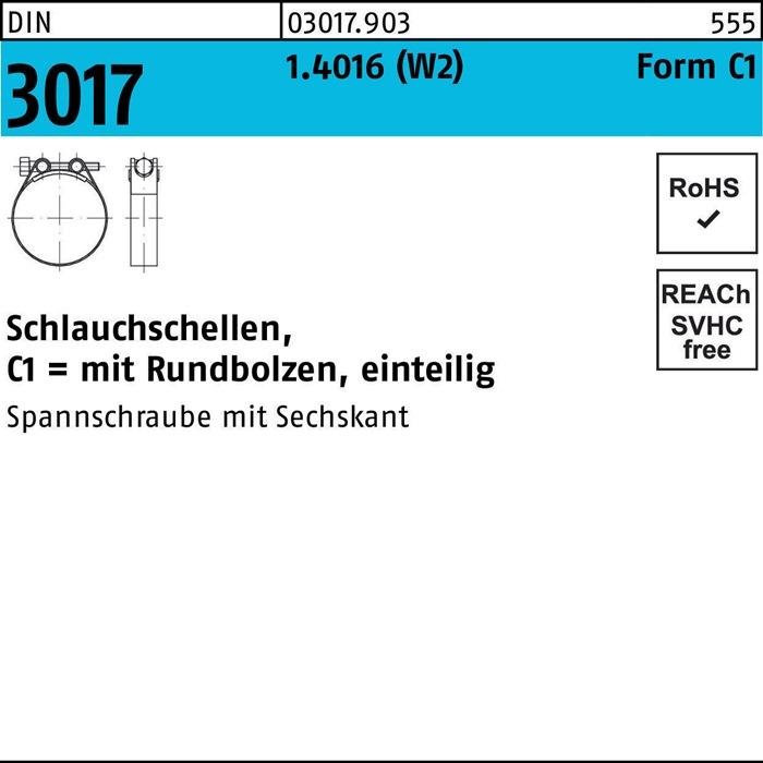 Energie-Label Schlauchschelle DIN 3017 W2 Form C1 174-187/30 1.4016 Schraube galvanisch verzinkt f.Innen-D.