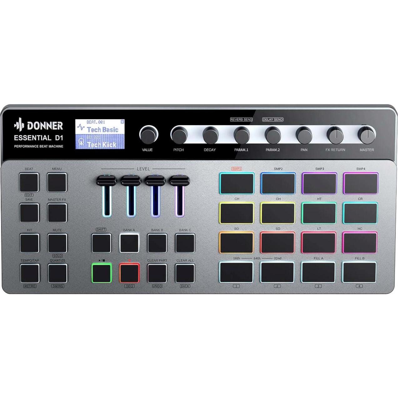 Donner D1 - Automat perkusyjny Beat Machine, Perkussion, Grau, Schwarz