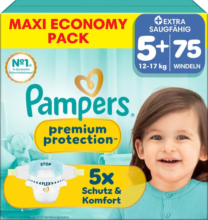 Actual product image Pampers Premium Protection Gr.5+ Junior Plus 12-17kg Maxi Windeln Eco Pack 75 Stück (Size 5+, 75 pcs.)