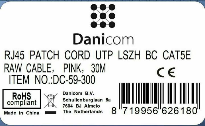 Produktbild Dsit CAT5e Netzwerkkabel, U/UTP, 30 meter, Rosa, 100% Kupfer (U/UTP, CAT5e, 30 m)