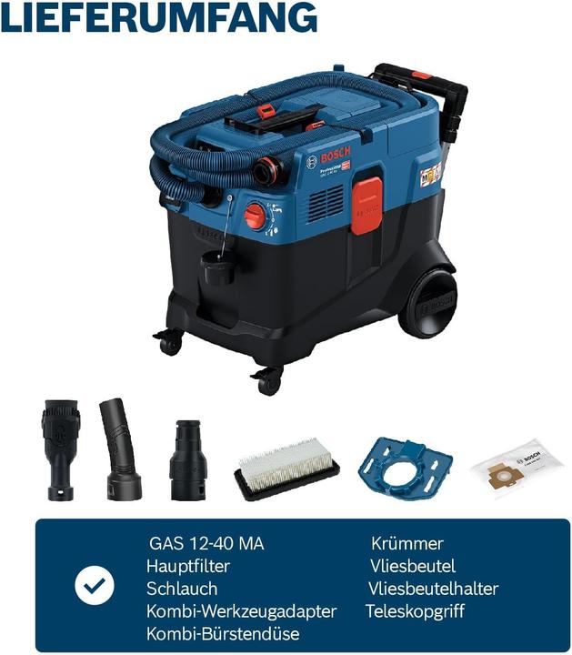 Productafbeelding Bosch Professional GAS 12-40 MA, stof-/waterzuiger (blauw/zwart) (Nat-droog stofzuiger)