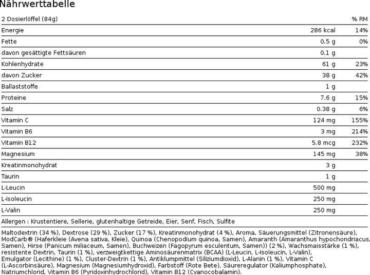 Nährwerte und Zutaten Muscle Tech Muscletech Performance Series Cell-Tech (Tropical Citrus Punch, 1 Stk., 2479 g)