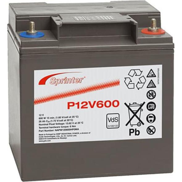 Exide, Fahrzeugbatterie, Sprinter P12V600 Blei Akku mit M6 Schraubanschluss 12V, 24000mAh (12 V, 24 Ah)