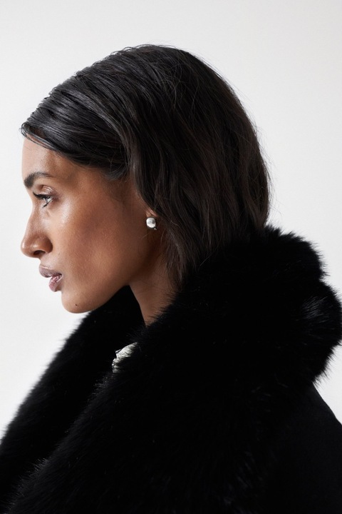 Image du produit Salsa Jeans Manteau en laine Wool Coat With Fur Collar (L)