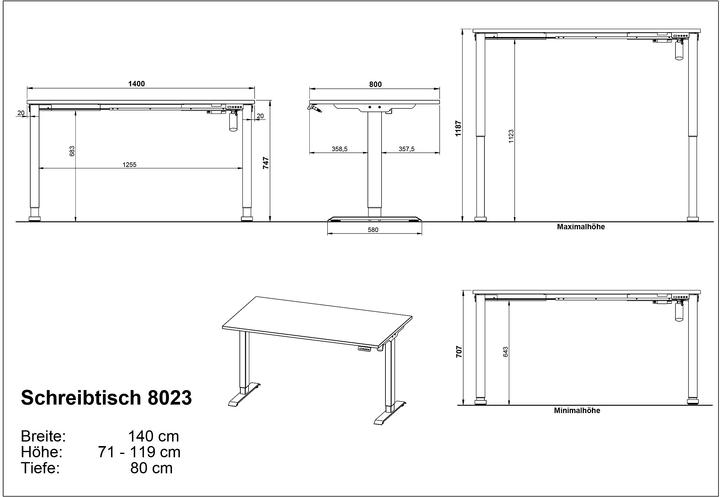 Actual product image Germania Boras height-adjustable desk cashmere rectangular, C-foot frame black 140.0 x 80 (140 x 80 x 71 cm)