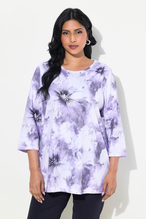 Actual product image Ulla Popken Abstract Floral 3/4 Sleeve Pima Cotton Tee (42, 44)