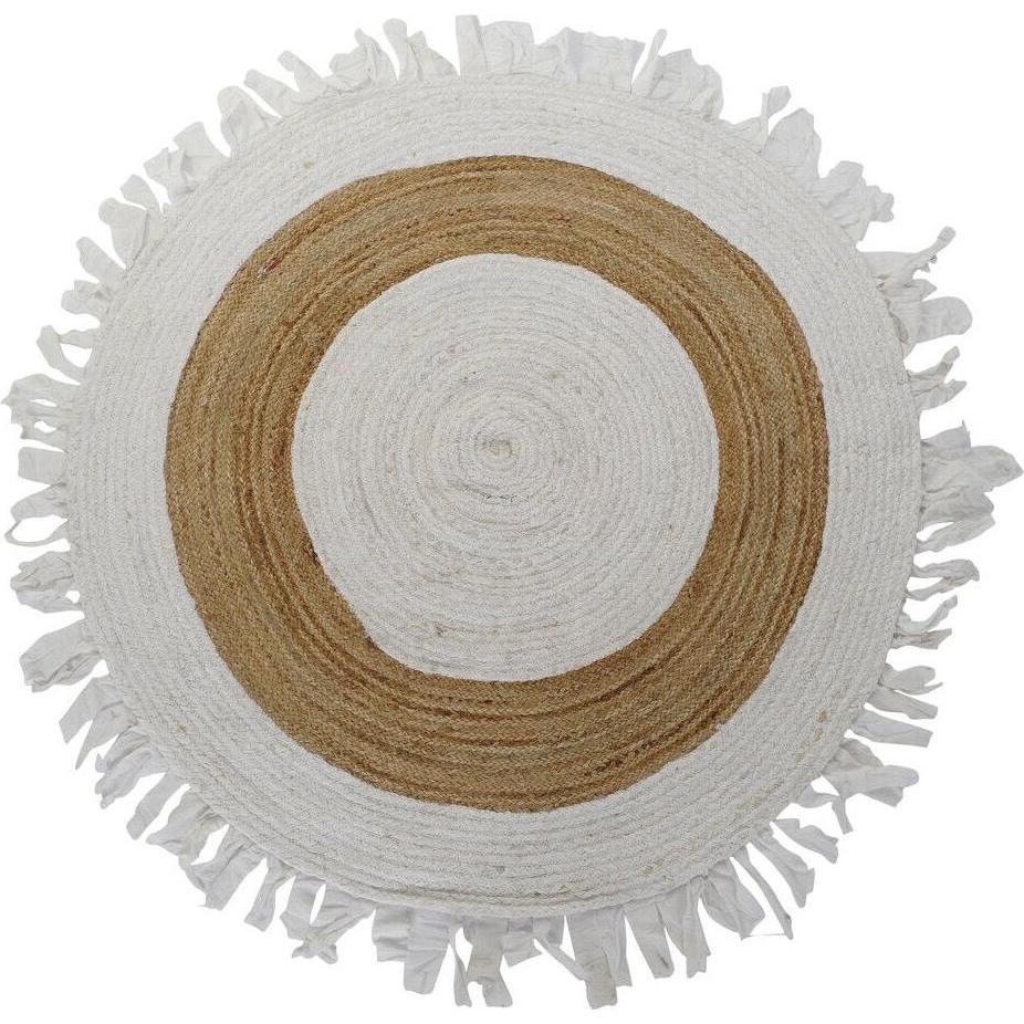 DKD Home Decor, Tappeto per bambini, Carpet 140 x 140 x 1 cm Natural Beige Brown Polyester Cotton Tropical Jute Fringe (140 x 140 cm)