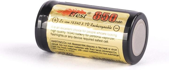 Actual product image Efest ICR 16340 V2 Gold 850mAh 3.6V - 3.7V unprotected (1 pcs., 16340, 850 mAh)