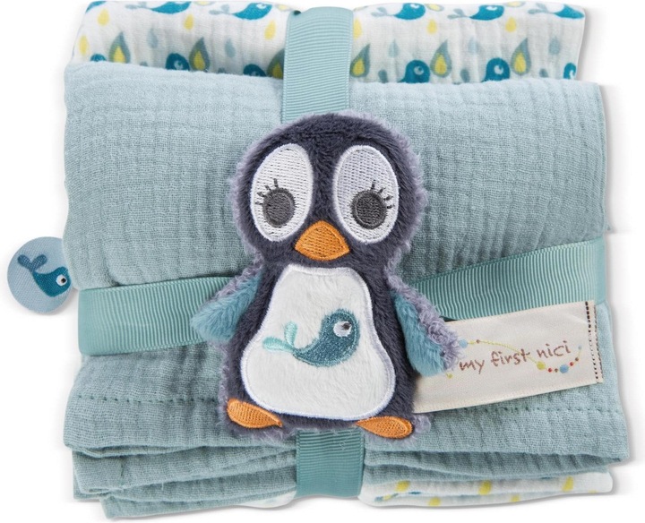 Immagine prodotto NICI Griffin Penguin Watschili con set di 2 panni in mussola (15 cm, 6 cm)