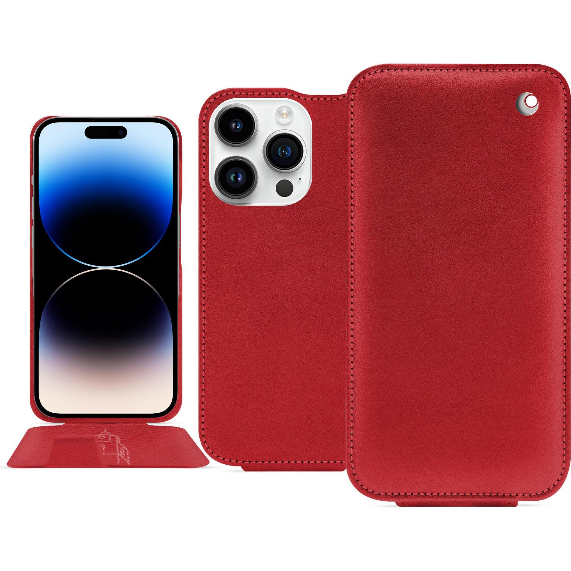 Noreve Lederschutzhülle vertikal (Apple iPhone 15 Pro), Smartphone Hülle, Rot