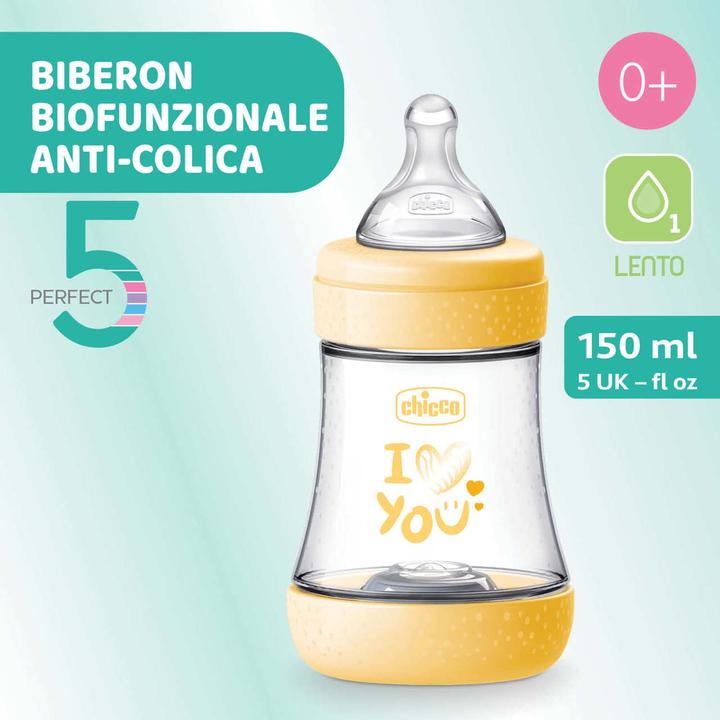 Immagine prodotto Chicco Babyfläschchen PERFECT5 PP 150ml Sauger Silikon langsamer Fluss DRAFT YELLOW 0m+ (150 ml)
