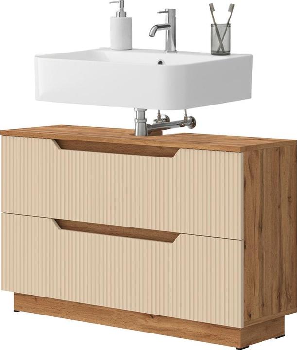 Actual product image Vicco Waschbeckenunterschrank Lotta, Eiche/Kaschmir gestreift, 99.4 x 62.5 cm mit 2 Schubladen (99.40 x 32 x 62.50 cm)