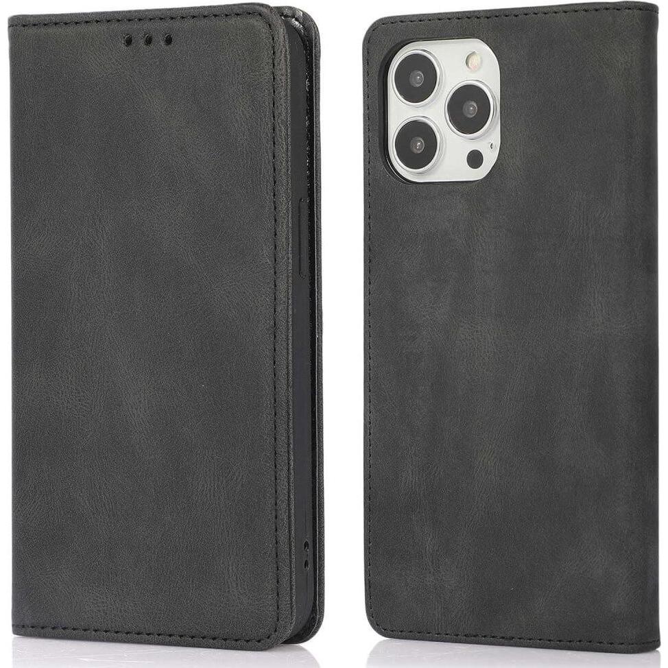 Cover-Discount iPhone 15 Pro Max - Vintage Flip Case Hülle schwarz (Apple iPhone 15 Pro Max), Smartphone Hülle, Schwarz