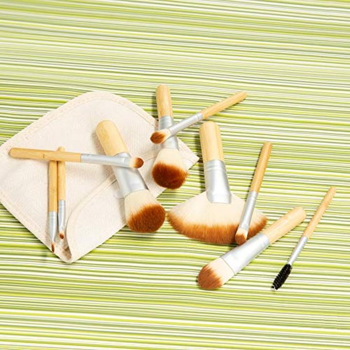 Actual product image Tools for Beauty T4B MIMO Set Travel Size Bamboo Makeup Brushes With Cotton Case 10 Pieces Brown (Set)